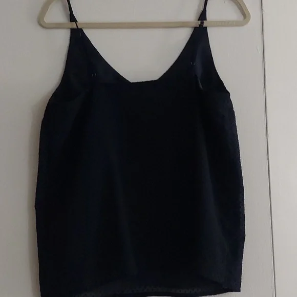 Banana Republic Navy Blue V Neck Polka Dot Textured Lined Sleeveless Top M - Picture 6 of 8